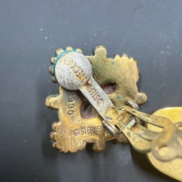 Stephen Dweck 2.5" Bronze & Sterling Silver Clip-On Earrings w/ Onyx - Picture 8 of 9